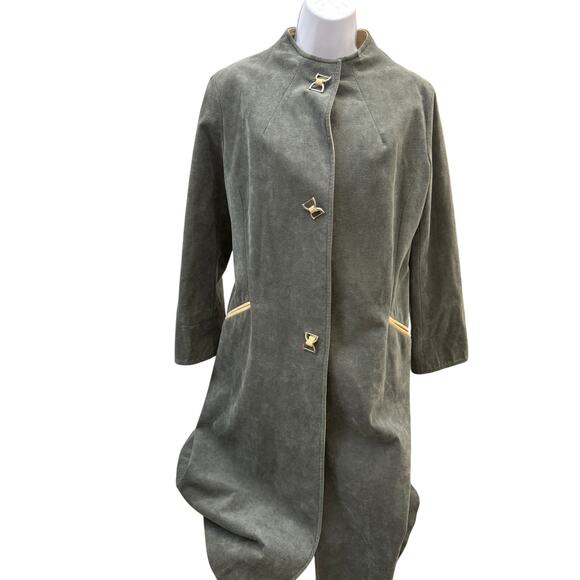 VTG Gino Rossi Wilson Suede Black Leather Jacket Women’s SZ 8 Trench Union Made - Picture 1 of 6